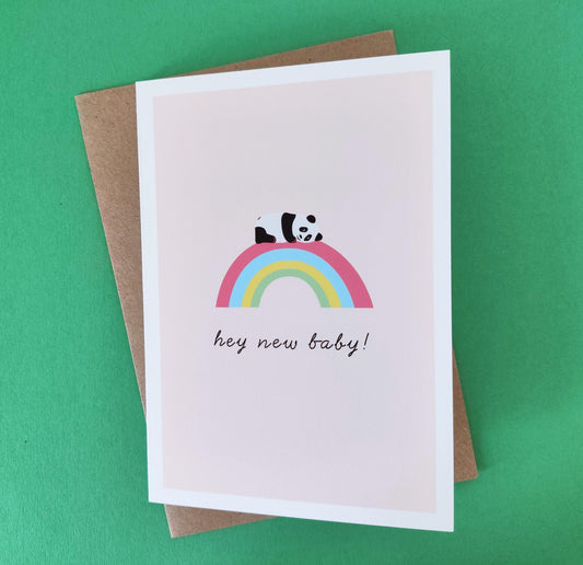 Panda Cub on a Rainbow - New Baby Card