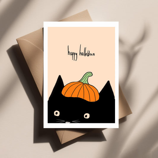 Cat with Pumpkin Hat β Cute, Spooky and Funny Halloween Greeting Card for Friends, Family & Cat Lovers