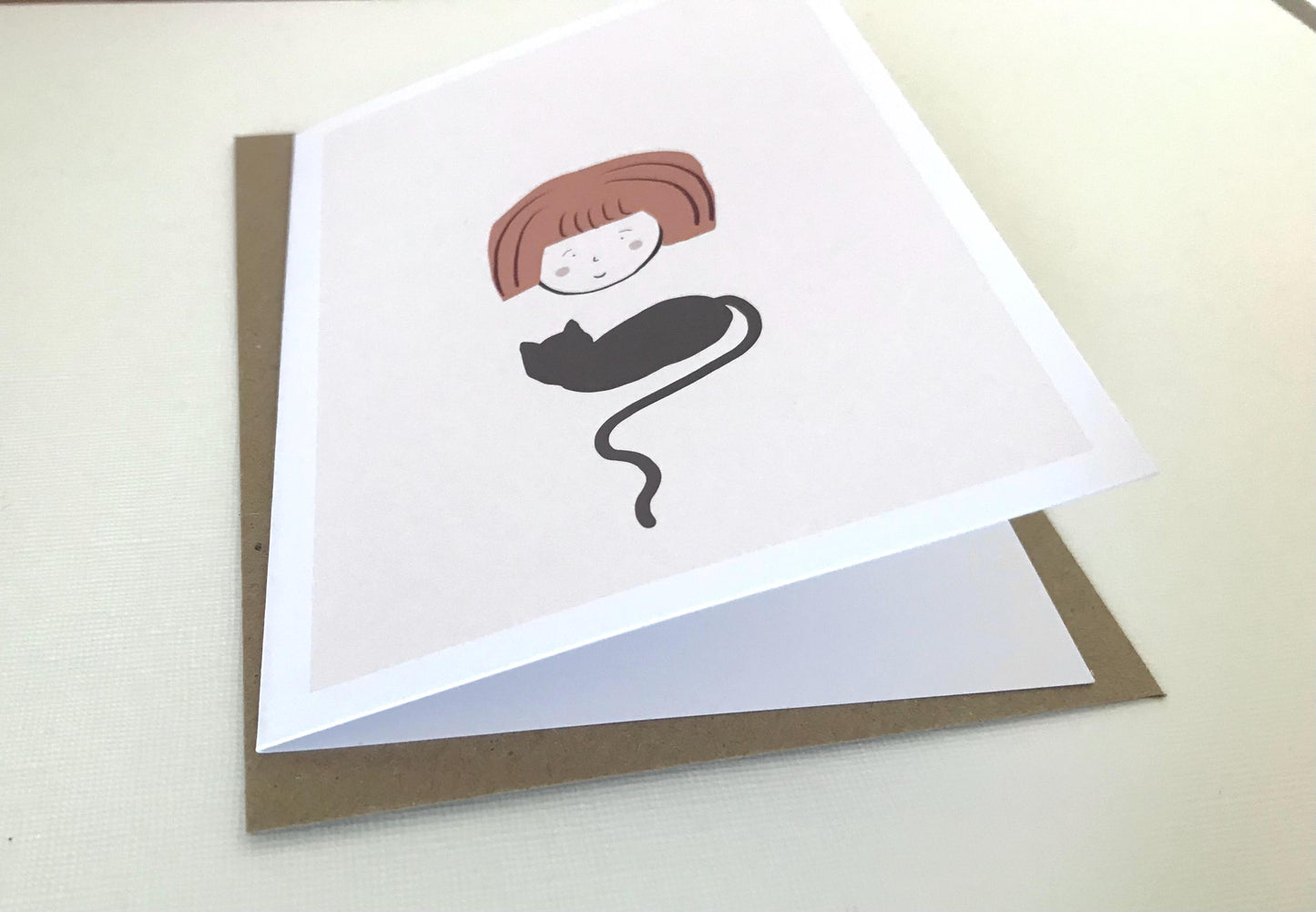 Girl & Cat - Greeting, Birthday Card