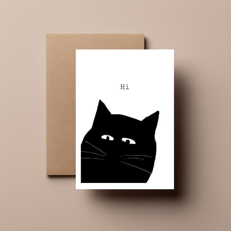 Hi Cat Greeting Card – Cute Funny Cat Card, Quirky Animal Card, Everyday Blank Card, Cat Lover Gift, For him or For Her
