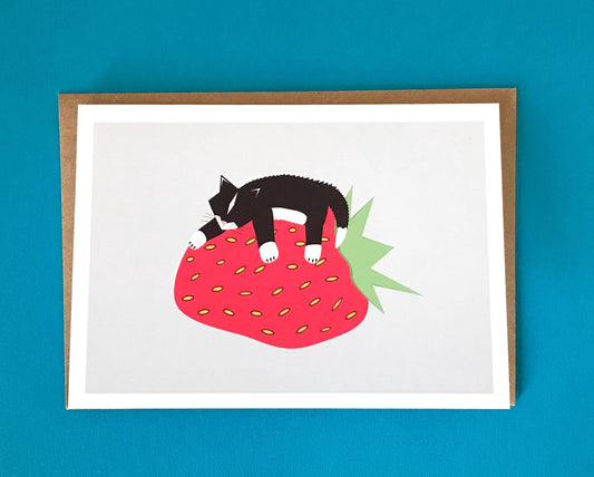 Strawberry Cat - Greeting, Birthday Card