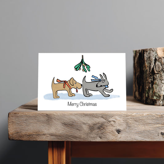 Dogs Under the Mistletoe - Funny Dog Christmas Card - Humorous Animal Xmas Card for Him or Her