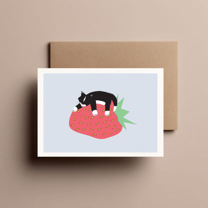 Strawberry Cat - Greeting, Birthday Card