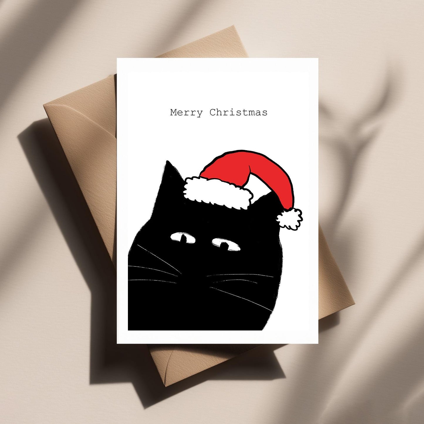 Cat Wearing Santa Hat Christmas Card – Cute Cat Xmas, Funny Holiday Greetings