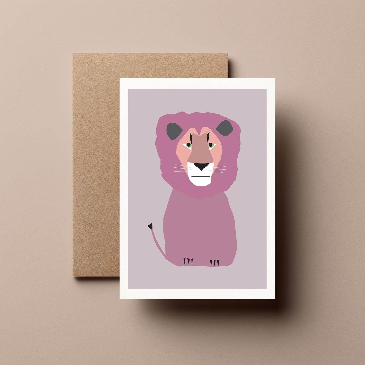 Pink Lion - Greeting, Birthday Card