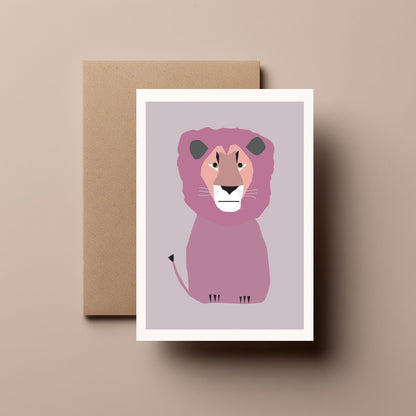 Pink Lion - Greeting, Birthday Card