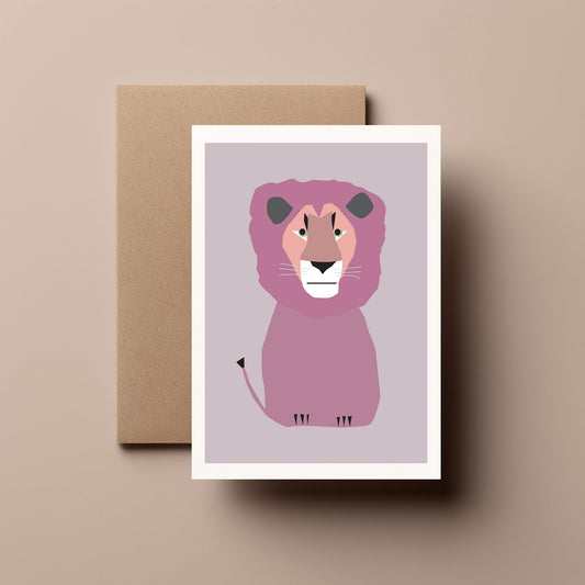 Pink Lion - Greeting, Birthday Card