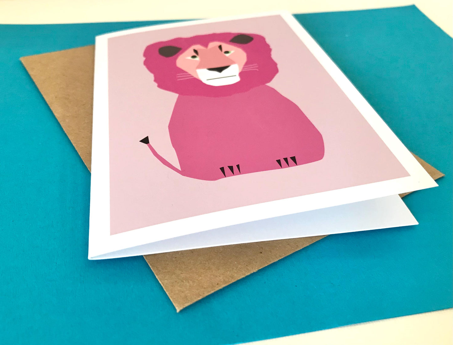 Pink Lion - Greeting, Birthday Card