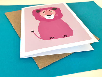 Pink Lion - Greeting, Birthday Card