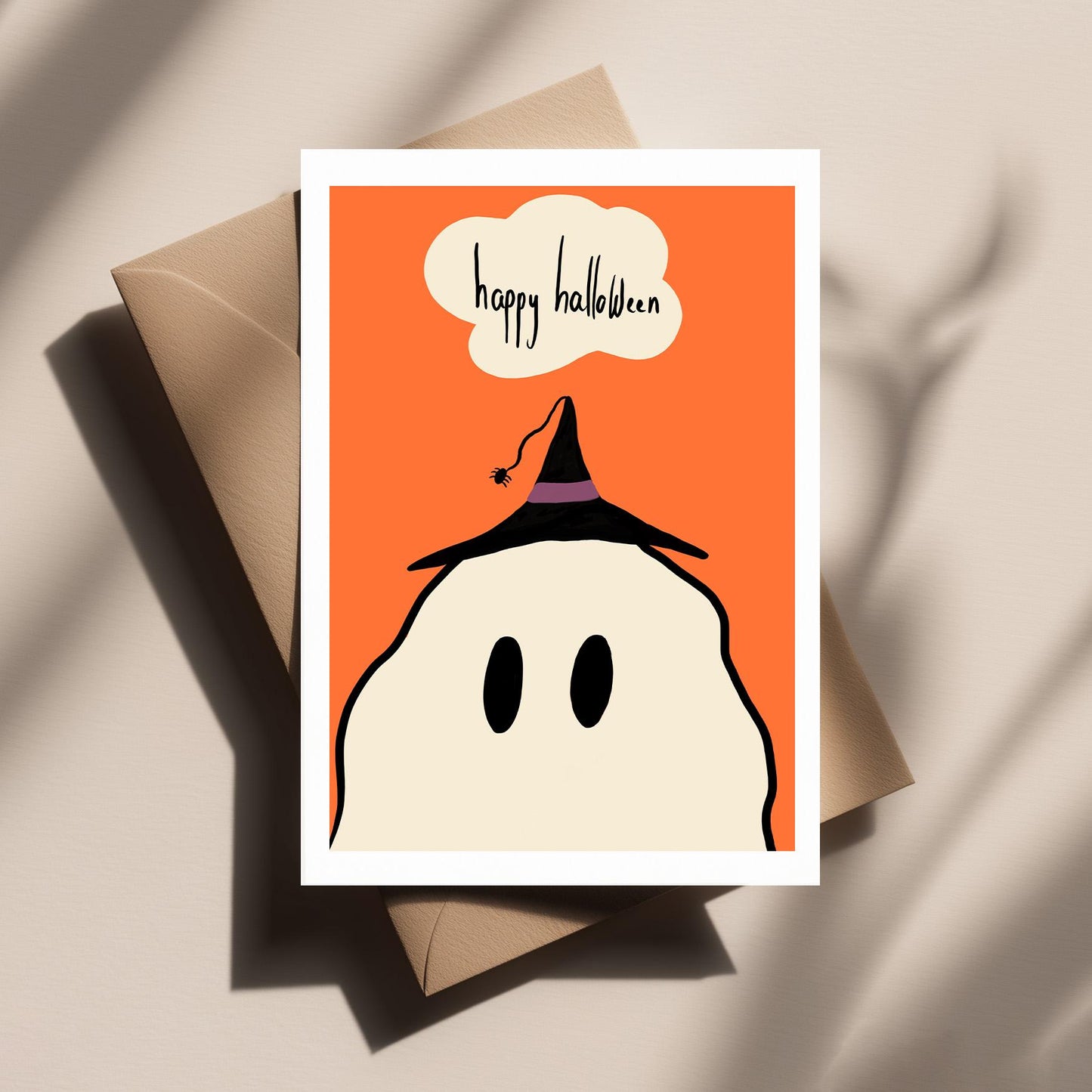 Ghost Wearing Little Witch Hat – Cute, Spooky and Funny Halloween Greeting Card for Friends, Family & lovers of Scary Stuff!