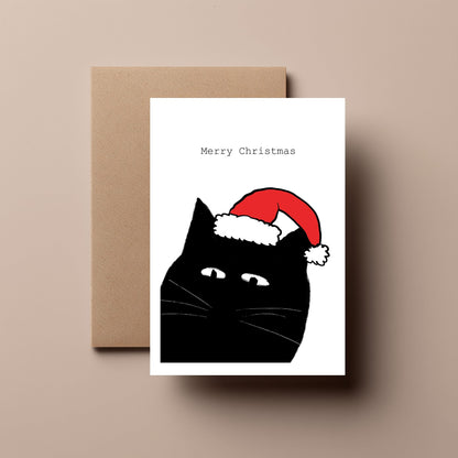Cat Wearing Santa Hat Christmas Card – Cute Cat Xmas, Funny Holiday Greetings
