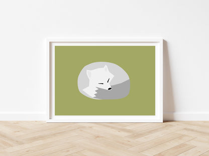 Sleeping Arctic Fox - Art print A5/A4/A3