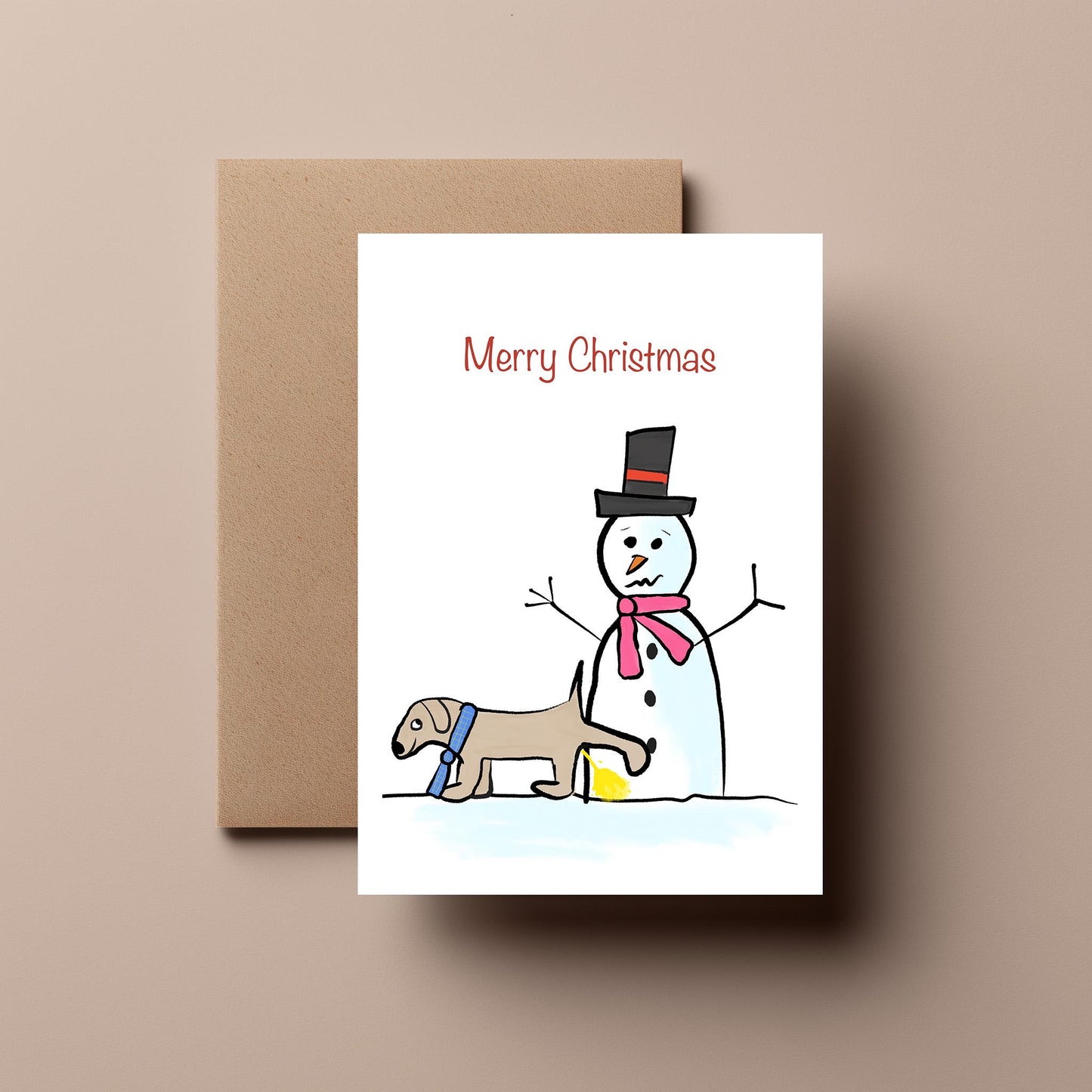 Dog Weeing on Snowman - Funny Christmas Card - Rude, Silly, Humorous Holiday Greeting, Quirky