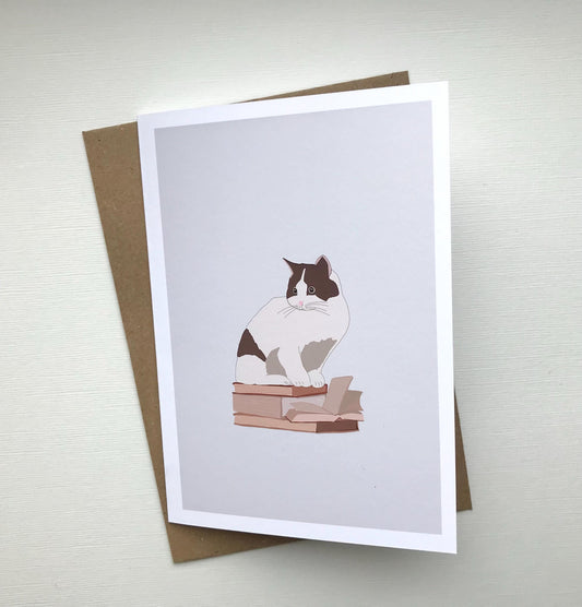 Cat & Books - Greeting, Birthday Card