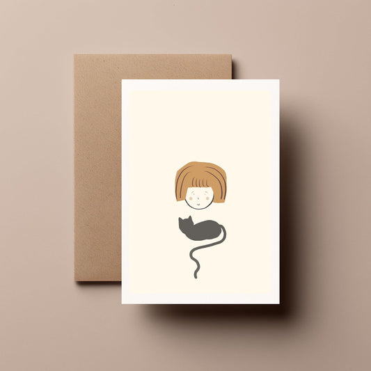 Girl & Cat - Greeting, Birthday Card