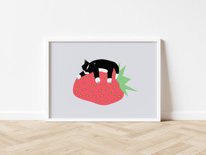 Strawberry Cat - Art print A5/A4/A3