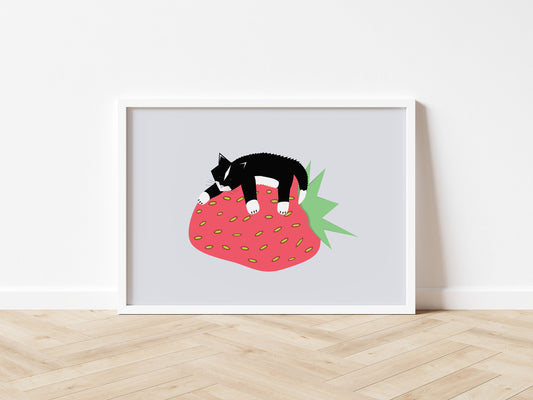 Strawberry Cat - Art print A5/A4/A3