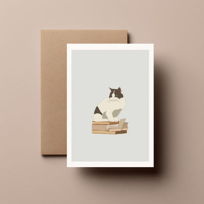 Cat & Books - Greeting, Birthday Card