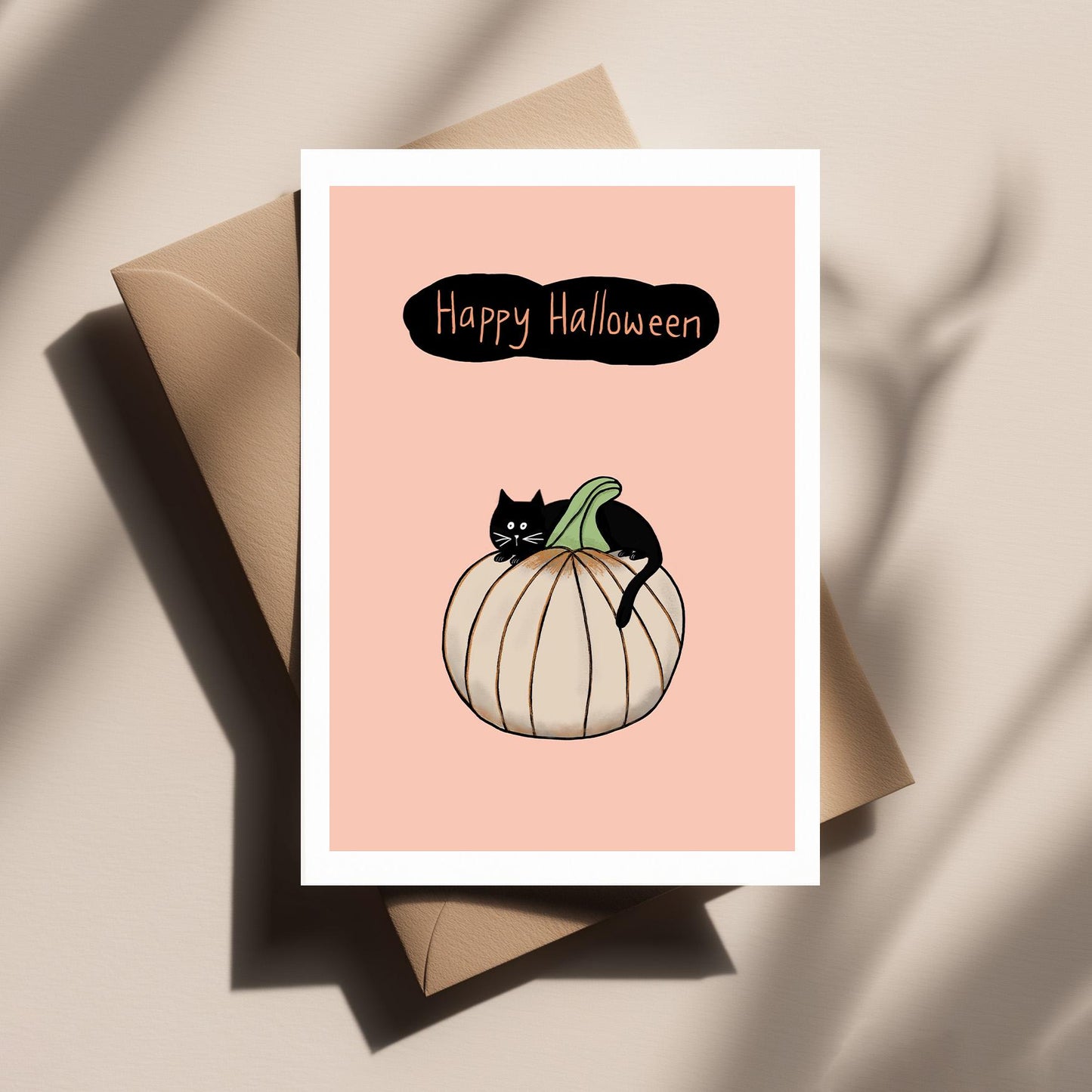 Cat on a Giant Pumpkin – Cute, Spooky and Funny Halloween Greeting Card for Friends, Family & Cat Lovers
