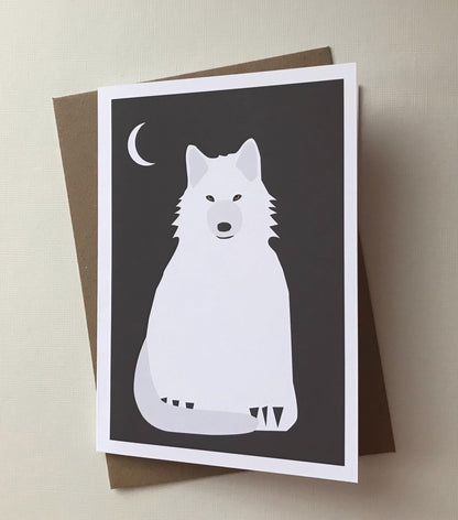 White Wolf & Moon - Greeting, Birthday Card