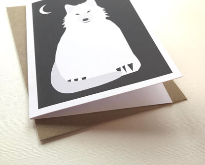 White Wolf & Moon - Greeting, Birthday Card