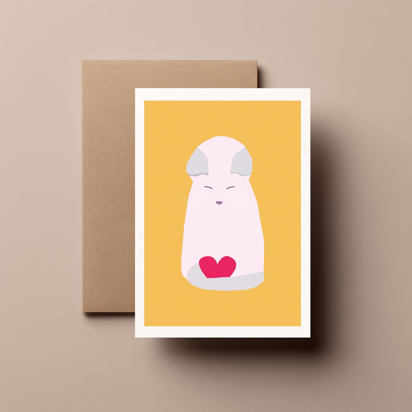 Cat & Heart - Valentines, Greeting, Anniversary Card