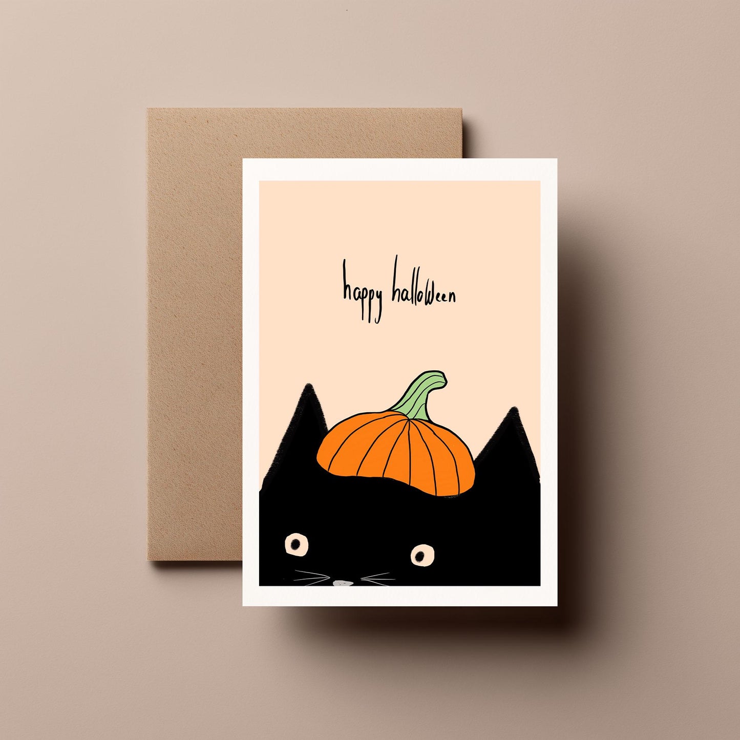 Cat with Pumpkin Hat – Cute, Spooky and Funny Halloween Greeting Card for Friends, Family & Cat Lovers