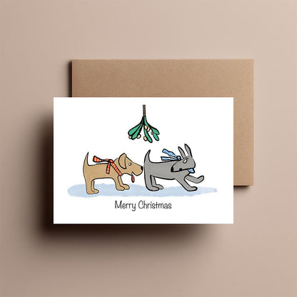 Dogs Under the Mistletoe - Funny Dog Christmas Card - Humorous Animal Xmas Card for Him or Her