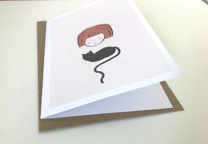 Girl & Cat - Greeting, Birthday Card