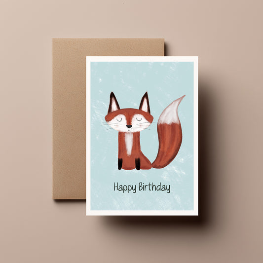 Illustrated Fox Birthday Card - Cute Woodland Animal Birthday Card - Fox Lover Greeting Card