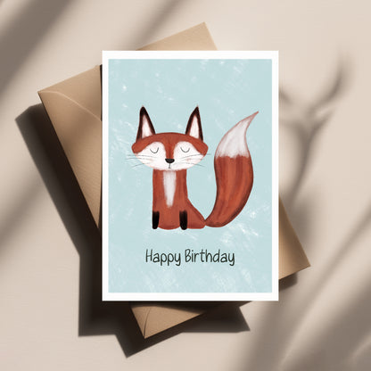Illustrated Fox Birthday Card - Cute Woodland Animal Birthday Card - Fox Lover Greeting Card