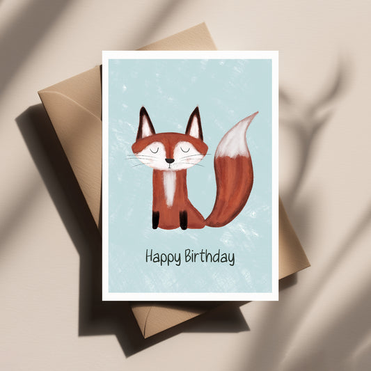Illustrated Fox Birthday Card - Cute Woodland Animal Birthday Card - Fox Lover Greeting Card