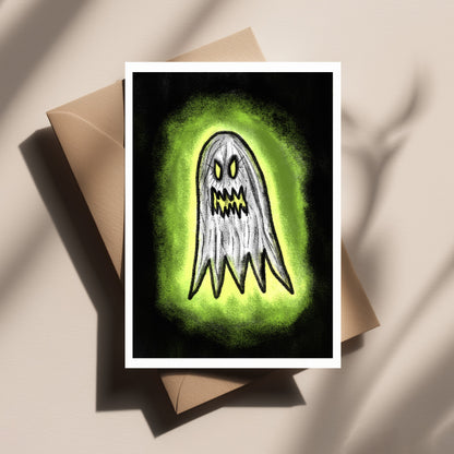 Scary Halloween Ghost Card - Spooky Ghost Greeting, Creepy Halloween Card, Horror