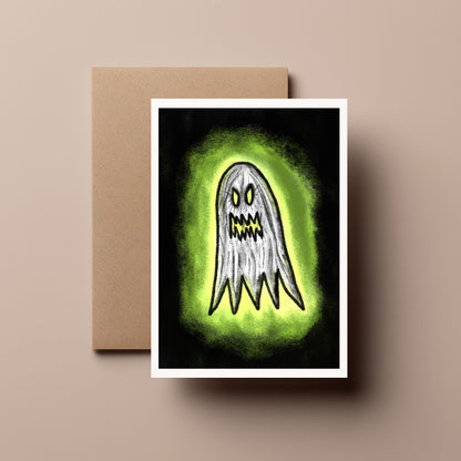 Scary Halloween Ghost Card - Spooky Ghost Greeting, Creepy Halloween Card, Horror
