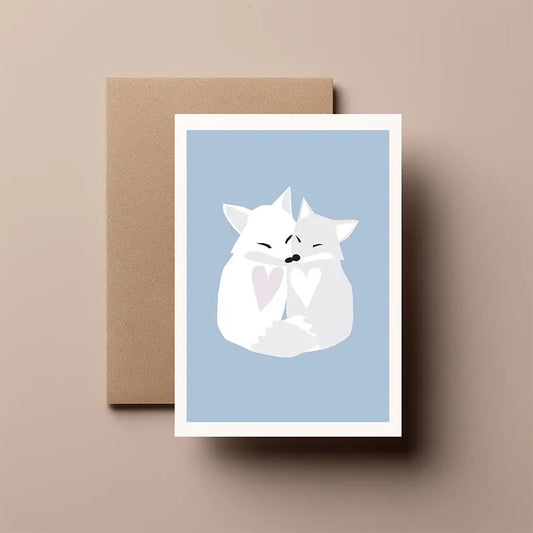 Arctic Fox Love Card - Cute Animal Love Card, Winter Romance Greeting Card, Xmas, Valentine’s or Anniversary Card