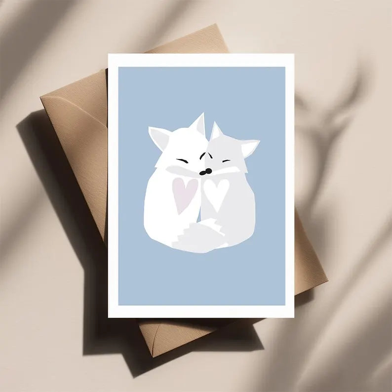 Arctic Fox Love Card - Cute Animal Love Card, Winter Romance Greeting Card, Xmas, Valentine’s or Anniversary Card