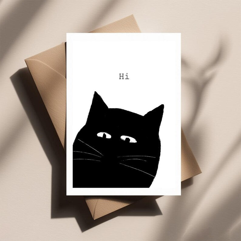 Hi Cat Greeting Card – Cute Funny Cat Card, Quirky Animal Card, Everyday Blank Card, Cat Lover Gift, For him or For Her