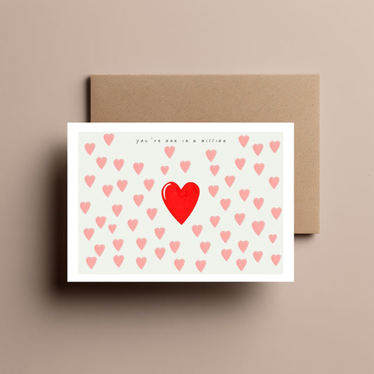 One in a Million Love Heart Card - Romantic Love Card, Inspirational Greeting Card, Cute Anniversary or Valentine's Card