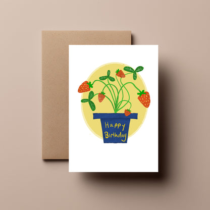 Strawberry Plant Birthday Card, Cute Strawberry Greeting Card, Fun Fruit Lover Gift, Quirky