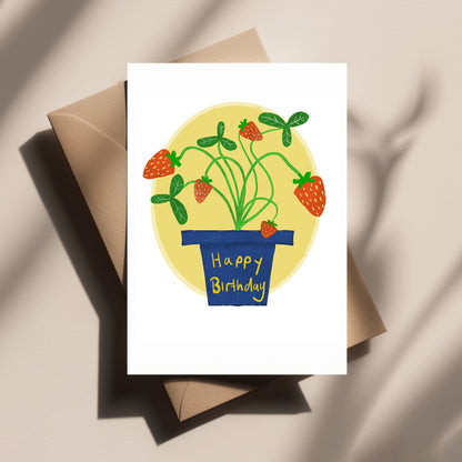 Strawberry Plant Birthday Card, Cute Strawberry Greeting Card, Fun Fruit Lover Gift, Quirky