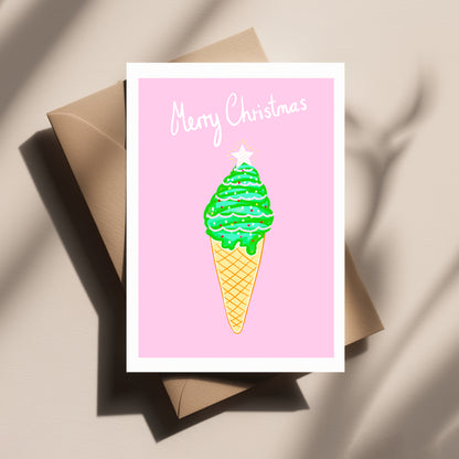Christmas Ice Cream Greeting Card | Cute Festive Sweet Treat Card | Fun Holiday Illustration | Festive Treat