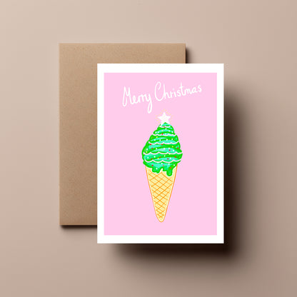 Christmas Ice Cream Greeting Card | Cute Festive Sweet Treat Card | Fun Holiday Illustration | Festive Treat