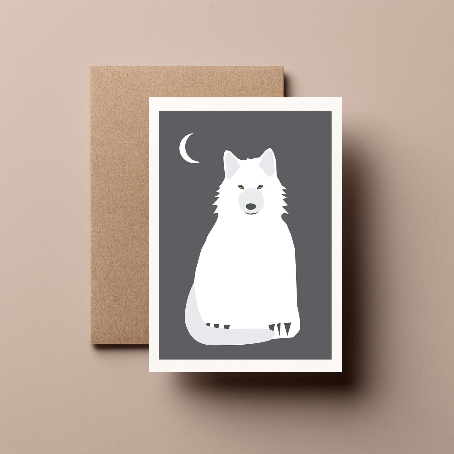 White Wolf & Moon - Greeting, Birthday Card