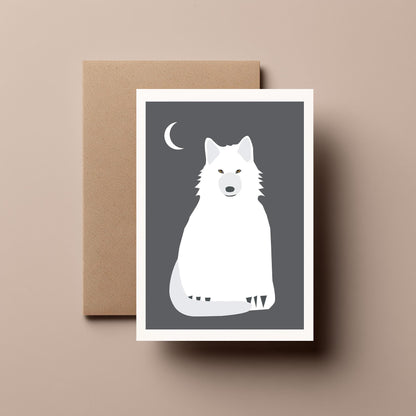White Wolf & Moon - Greeting, Birthday Card