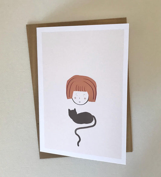 Girl & Cat - Greeting, Birthday Card