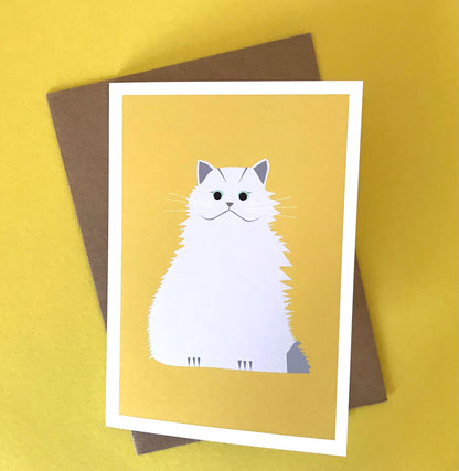 White Persian Cat - Greeting, Birthday Card