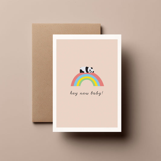 Panda Cub on a Rainbow - New Baby Card