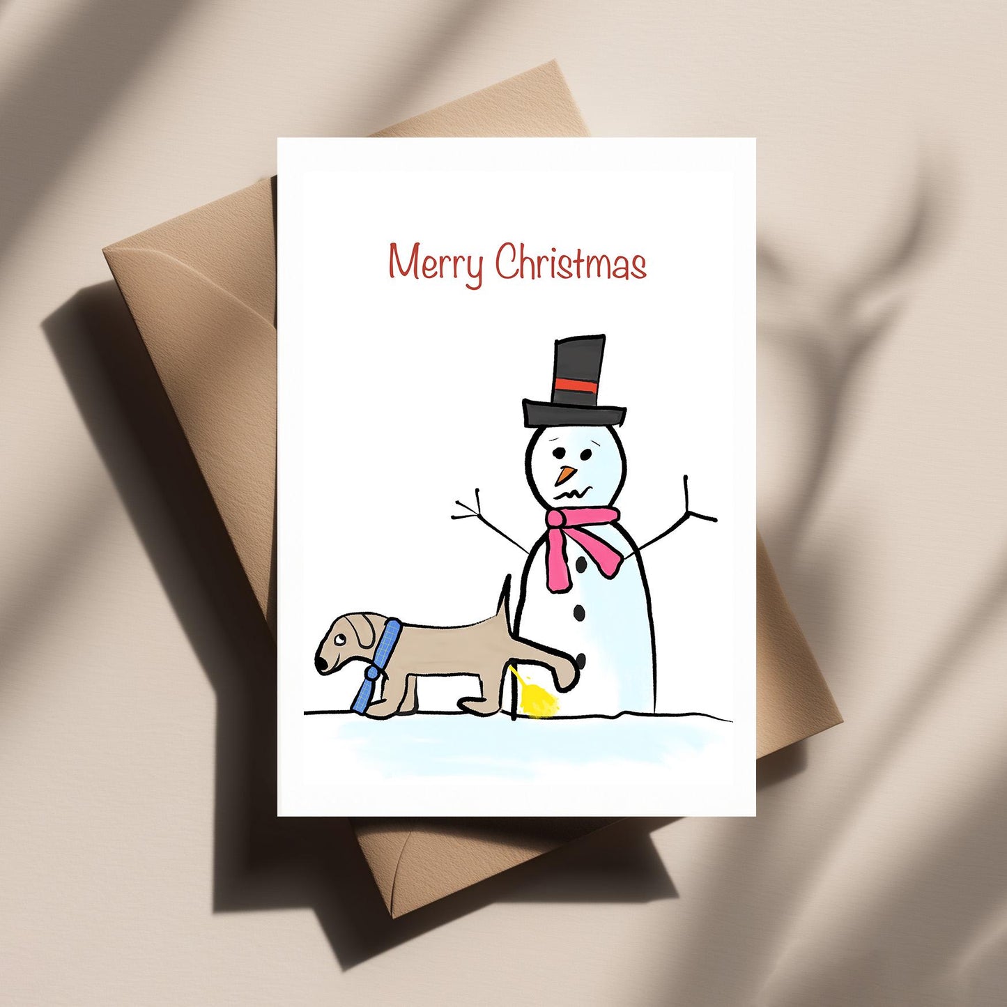 Dog Weeing on Snowman - Funny Christmas Card - Rude, Silly, Humorous Holiday Greeting, Quirky